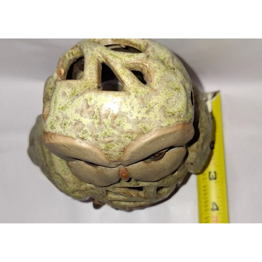 Vintage Stoneware Pudgy Owl w Large Smooth Eye Patches Tea Light Holder Luminary